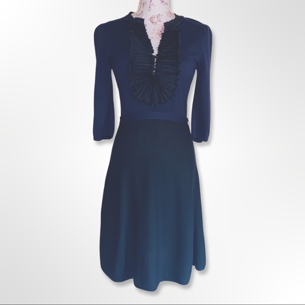 BCBG Max Azria Dress Black/Blue Knitted Belted Dress Size Small